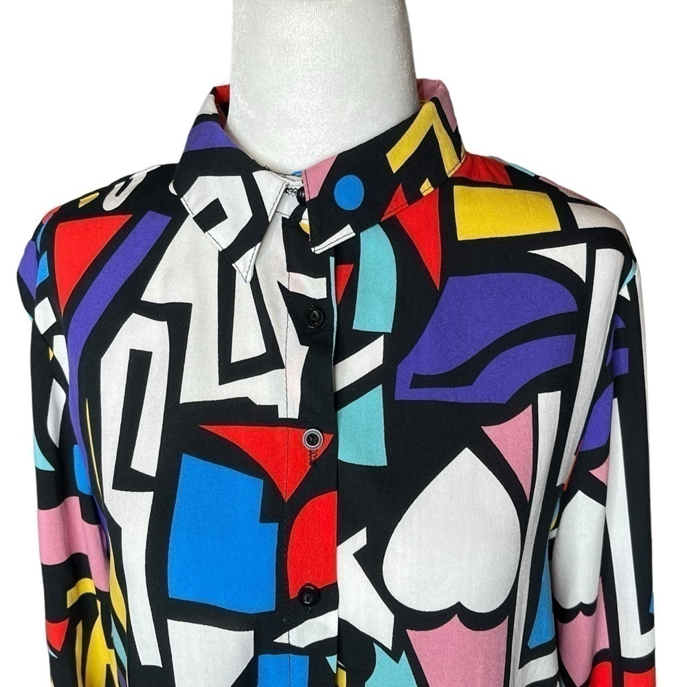 Big Dart Vintage 80s GEOMETRIC Pop Art Button Up Top Color Block Size Medium NWT - Picture 6 of 15